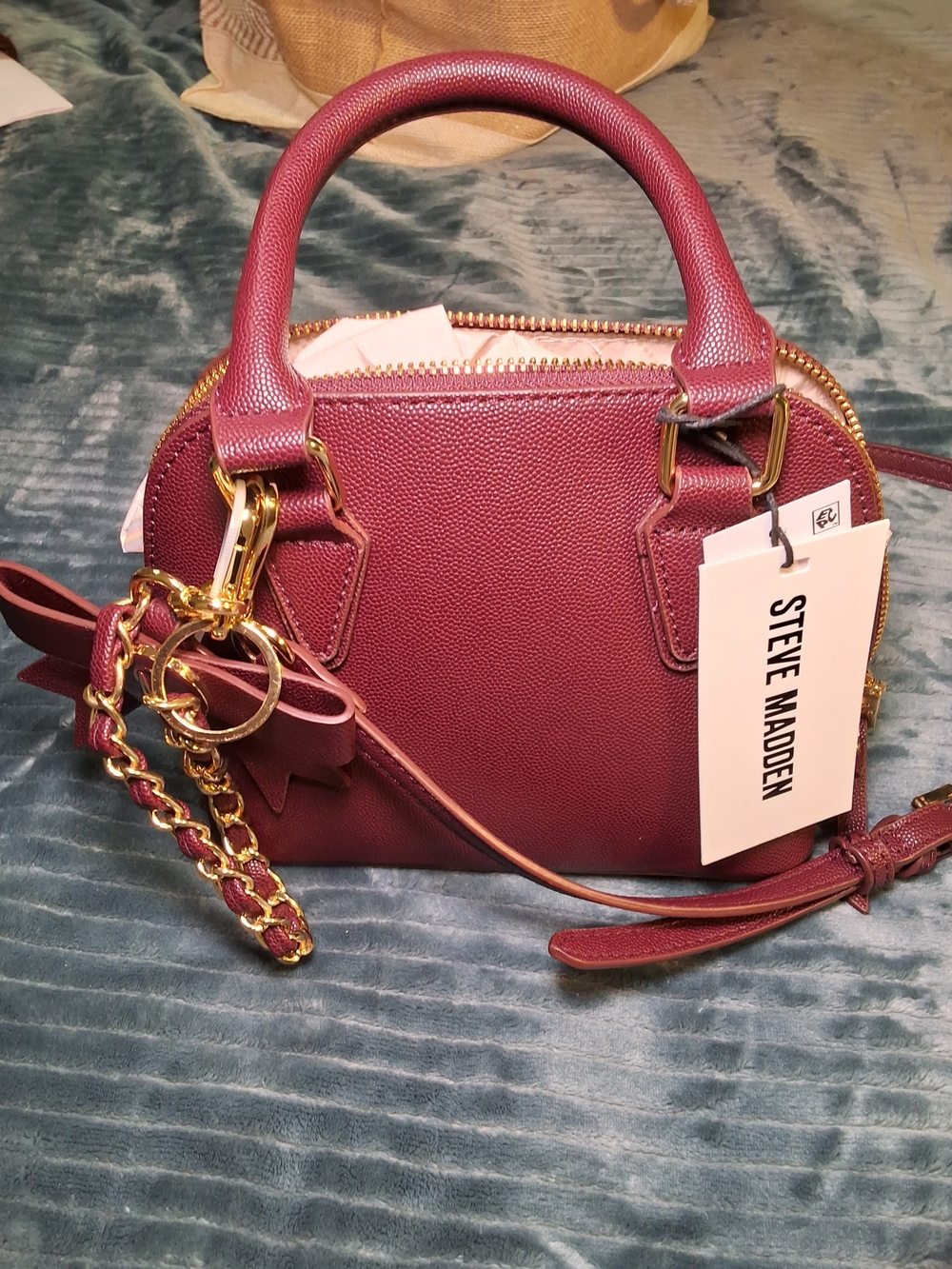 Steve Madden BHOPE-D Wine Satchel Crossbody Handbag Burgundy NWT Gold Hardware